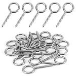 BELLE VOUS Stainless Steel Eye Screw Hooks (20 Pack) - Heavy Duty M4 Screws 5.3cm / 2.09 inches - Metal Self Tapping Ring Eyelet Hooks for Hammocks, Aerial Yoga, Swing Chairs - Indoor/Outdoor Use