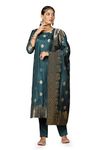 Fashion Dream Women's Jacquard Suit Set With Dupatta (FDWSET00094 TBL L_Teal Blue_L)