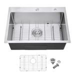 27 Inch Drop in Kitchen Sink - MENATT 18 Gauge Stainless Steel Topmount Kitchen Sink, 2 Holes Single Bowl Kitchen Sink Basin Drop in with Drain Strainer & Grid,Brushed