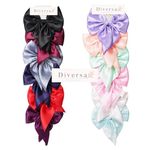 Diversa Large Satin Hair Bows Ties for Girls Women Silk-Stylish French Bow Hair Clip Bowknot Hair Barrettes Big Ribbon Bow with Long Tail (Multicolor) (pack of 12)