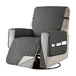 Recliner Cover, Reversible Quilted Recliner Sofa Cover Couch Cover Slipcovers Oversized for Living Room, Water Resistant Washable Furniture Protector with Elastic Straps for Kids, Dogs, Pets (Grey)