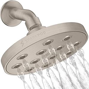 SparkPod Power Rain Shower Head- High Pressure Rainfall Shower Head- Unique Wide Spray Pattern Emulates a Rainstorm- Luxury Modern Look- Tool-less 1-Min Install (2.5GPM, Elegant Brushed Nickel)