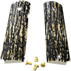 1911 Grips Faux Mammoth Bark Full Size – Government Commander Gold Cup – Kimber Rock Island Springfield Ruger SR1911 – Gift Box + Gold Screws