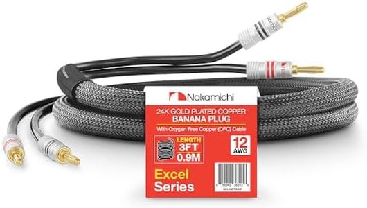 Nakamichi Excel Series 24k Gold Plated Banana Plug with 12AWG Speaker Cable Wire 99.9% Oxygen-Free Copper (OFC) Heavy Duty Braided (Black (12 AWG), 3-Feet (0.9 Metres))