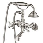 Aolemi Brushed Nickel Clawfoot Tub Faucet Wall Mount Bathroom Tub Filler Bathtub Shower Set Double Cross Handle with Handheld Sprayer