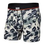 Saxx Men’s Underwear - Non-Stop Stretch Cotton Boxer Brief with Built-in Pouch Support and Fly – Soft, Breathable and Moisture Wicking, Pop Grunge Camo-Graphite,Medium