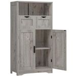 Iwell Bathroom Storage Cabinet, Bathroom Floor Cabinet with Doors & Adjustable Shelf, Armoire, Tall Storage Cabinet for Living Room, Bathroom, Kitchen, Grey CSNG008C