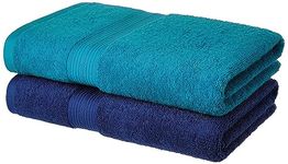 Trella Cotton 500 GSM Large Bath Towel Set (140 x 70 cm) - 2 Piece (Navy Blue Teal Green)