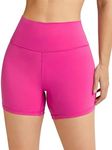 QUEENIEKE Gym Shorts for Women 5" Inseam High Waist Biker Shorts Tummy Control Squat Proof Workout Shorts for Yoga Hot Pink S