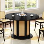 YITAHOME Round Dining Table for 4-6 People 47 Inch Circle Dining Table with Wooden Rattan Base Modern Farmhouse Kitchen Table Round for Dining Room Kitchen Apartment Black