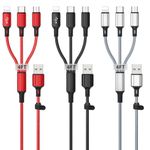 Multi Charging Cable 3A, 3Pack 4FT 3 in 1 Fast Charger Cord Connector Nylon Braided Multiple USB Fast Charge Cord with Lightning/Type C/Micro USB Port Compatible with Cell Phones Tablets and More