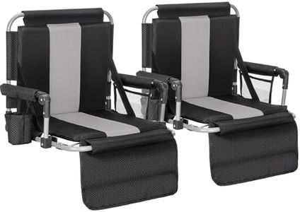 ALPHA CAMP 2 Packs Stadium Seat Chair for Bleachers with Back & Arm Rest, Black Grey