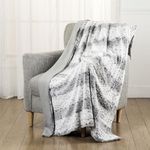 Home Beyond & HB design - Plush Faux Fur Throw Blankets for Couch Chair Sofa Bed - Soft Warm Decorative Shaggy Throw Blanket- 50 x 60 Inch, Grey and White