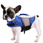 Queenmore Dog Life Jacket Swimming Vest Lightweight High Reflective Pet Lifesaver with Lift Handle, Leash Ring Blue,S