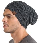 Tough Headwear Slouchy Beanie Hats for Women, Oversized Mens Beanie Hat, Knitted Beanie, Running Gear for Men,Womens Fall Hat Black Gray