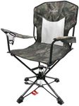 HUNTPAL 360 Degree Swivel Hunting Seat for Hunting Blinds, Foldable Steel Frame Outdoor Fishing Chair w/Armrests, Cup Holder and Carrying Shoulder Strap, Camo Water-Resistant High-Grade 600D Canvas