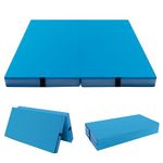 COSTWAY 4FT Folding Gymnastics Mat, 10cm Thick Foam Tumbling Mats with Carry Handles, Home Practice Exercise Floor Mat (Blue, 120 x 120 x 10 cm)