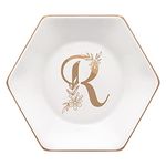 CARAKNOTS Jewelry Dish R Initial Gifts for Women Ring Dish Holder Friend Gifts for Friends BFF Birthday Gifts for Mom Sister Her Personalized Wedding Jewelry Ring Trinket Tray Ceramic