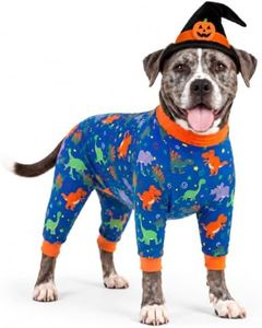 Tooth & Honey Pitbull Clothes – Premium Dinosaur Printed Pajamas for XL Breeds – Outfit for Recovery, Warmth & Shedding Control (Extra Large)