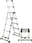 Telesteps 12ES Telescoping Ladder, Patented One-Touch Release, OSHA Compliant 8 ft, Wide Pro Step, Telescoping A-Frame Stepladder, 2 Safety Leaning rungs, Up to 12 ft Reach