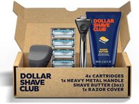 Dollar Shave Club | Premium Shave Set | 4 Swift Rinse Refill Cartridges, 1 Heavy Metal Handle, 1 Shave Butter 3 ounce, 1 Razor Cover