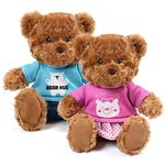 BenBen Brown Teddy Bear Stuffed Animal with Removable Clothes, 2 Pack, 10 inch Plush Baby Bear with T-Shirts on, Couple Gift