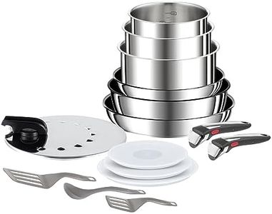 Tefal Ingenio Preference ON 15 piece Non-Stick Pan Set, 22&26cm Frying Pans, 16&18&20cm Saucepans, 24cm Sautepan, Stainless Steel, Universal Lid, 16&18&20cm Hermetic Lids,Utensils, 2 Handles, L9749532