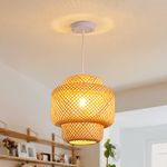 Rattan Pendant Light, 11.8" Bamboo Lampshade Handmade Weave Lighting, Modern Hanging Ceiling Hand-Woven Light Fixture for Kitchen Living Room