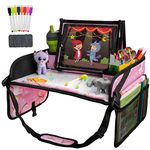 Lusso Gear Kids Travel Tray with Dry Erase Board, Road Trip Essentials Kids, No-Drop Tablet Holder, Lap Desk, Cup Holder, Toddler Toy Storage, Fits Airplane and Booster Seat (Unicorn)