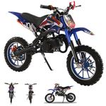 50cc Kids Gas Dirt Bike,Moto Children 2-Stroke Gas Power Motorcycle Petrol Pocket Motorbike Off Road Mini Bike with Front Rear Disc Brakes Max Speed 40KM/H for Boy Girl Age 8-14 (Blue)