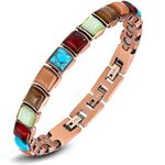 Jeracol Lymphatic Drainage Copper Magnetic Bracelets for Women,Copper Bracelet with Colorful Stone,Adjustable Length with Sizing Tool in Gift Box(Colorful Rectangle)