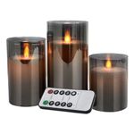 Christmas Flameless Candles Flickering Candle LED Glass Candle Battery Operated Pillar Real Wax for Home Christmas Remote Control 24 Hours Timer, 4" 5" 6" Pack of 3