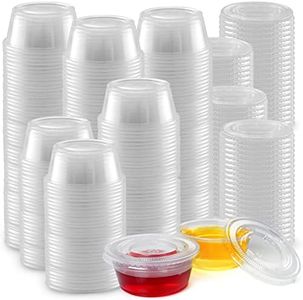 Simple Craft (3.25 Ounce, 200 Cups Clear Halloween Jello Shot Cups with Lids - Plastic Portion Cups - Condiment Containers - Disposable Jello Cup for Slime, Candies, Sauces, Salad Dressings, Puddings