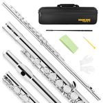 SONICAKE C Flutes Closed Hole 16 Keys Flute for Beginner Flute Instrument with Stand, Carrying Case, Gloves,Tuning Rod, Nickel QFL-01