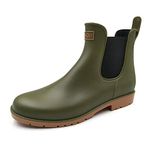 Amoji Unisex Chelsea Rain Boots Waterproof Ankle Boots Anti-slip Elastic Garden Shoes Short Booties Rainy Footwear Lady Girl Olive Size 10.5 Women/9 Men