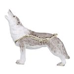 Hand Painted Enamel Howling Wolf Trinket Box, Hinged Jewelry Box Unique Mini Ring Necklace Jewelry Organizer, Classical Bejeweled Storage, Figurine Collectible Keepsake Home Decor (Wolf)