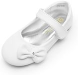 DREAM PAIRS Girls Mary Jane Dress Shoes Side Bow Ballerina Flat for Wedding, Party, Walking, Christmas (Toddler/Little Girl),Size 5 Toddler,White-PU,Angel-5