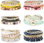 LOLIAS 6 Sets Bohemian Stackable Bead Bracelets Stretch Bracelet Coil Bracelet for Women Multilayered Bracelet Bangles Set Fashion Beads Jewelery