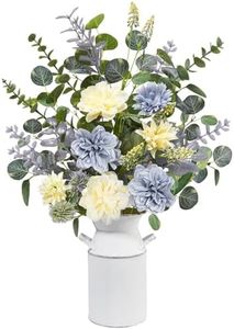 Krissing Fake Flowers in Vase, 24.5" Tall Artificial Fake Flowers Arrangement with Metal Pot Silk Faux Hydrangea Flowers Greenery Stems for Table Centerpieces Home Kitchen Spring Decor