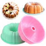 HUAKENER 10 Inch Bundt Cake Pan (2 Pack) - 12 Cups Nonstick Fluted Tube Pan, Large Size Silicone Baking Molds for Cake, Brownie, Cornbread