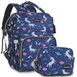 MAMMA Baby Diaper Bag for Mothers Traveling | Backpack for Moms to Travel with Newborns | Includes Small Diaper Handbag for Day Outings (Unicorn Blue)