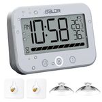 Waterproof Shower Clock and Timer, Water Resistant Bathroom Hanging Clock with Temperature Humidity, IP24 Water proof, 2 Hooks and 2 Suction Cups Included, Touch Lcd Screen, Easy for Kids (White)