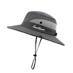 PIGBENGO Women Sun Hat UV Protection Bucket Wide Brim Summer Beach Boonie Hat Quick Dry Outdoor Fishing Cap (B-Grey)