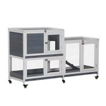 PawHut Rabbit Hutch Indoor 58" Rabbit Cage Guinea Pig Cage with Wheels, Slide-out Tray, Lockable Door, Openable Top, Grey