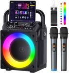 Karaoke Machine with Two Wireless Microphones, Adults&Kids Portable Karaoke Machine, Bluetooth Speaker with PA System, LED Lights, Supports TF Card/USB, AUX in, FM, USB,TWS, REC for Party, Gift(Black)