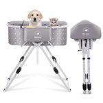 FLARUZIY Dog Bath, Raised Pet Bath, 5 Heights Foldable Dogs, Grooming Laundry Tray with Drain, Portable Bathtub for Small to Medium Dogs and Cats Max. up to 56 kg (Grey)