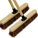 18” Stiff Broom Outdoor Heavy Duty with Wooden Handle Natural Bassine Hard Bristle Yard Brush Factory Warehouse Floors Commercial and Industrial Broom Strong Wooden Brush (Pack of 2)