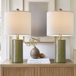 G-SAFAVA 20.25" Small Table Lamps Set of 2 Modern Ceramic Lamps for Living Room Farmhouse Bedside Lamps Boho Lamps for Night Stands Green Bedroom Lamps Side Table Lamps End Table Lamps