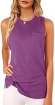 Women's High Neck Tank Top Sleeveless Blouse Plain T Shirts Pocket Cami Summer Tops X-Large A-purple