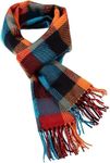 A.WAVE Softer than Cashmere Wool Touch Tassel Ends Plaid Check Solid Scarf (One Size, WINDOW PANE : ORANGE)